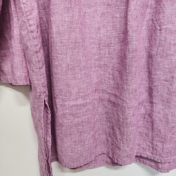 Chicos 4 Linen Tunic Top Size XXL Purple Long Sleeve Collared 1/2 Button Front - Picture 6 of 13